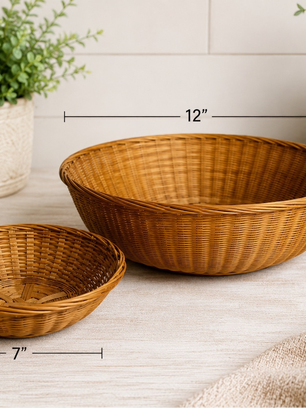 Vintage Wicker Basket Set Handwoven Nested Baskets Farmhouse Decor